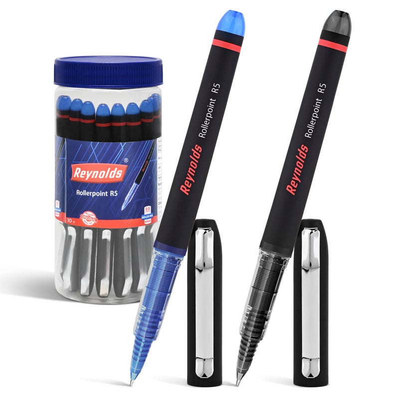 Reynolds R5 8 BLUE 2 BLACK RollerBall Pens| Roller PEN WITH COMFORTABLE GRIP | BLUE ROLLER BALL PENS FOR WRITING | PEN FOR PROFESSIONALS | 0.5 mm TIP SIZE - Image 5
