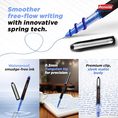 Reynolds R5 8 BLUE 2 BLACK RollerBall Pens| Roller PEN WITH COMFORTABLE GRIP | BLUE ROLLER BALL PENS FOR WRITING | PEN FOR PROFESSIONALS | 0.5 mm TIP SIZE - Image 2
