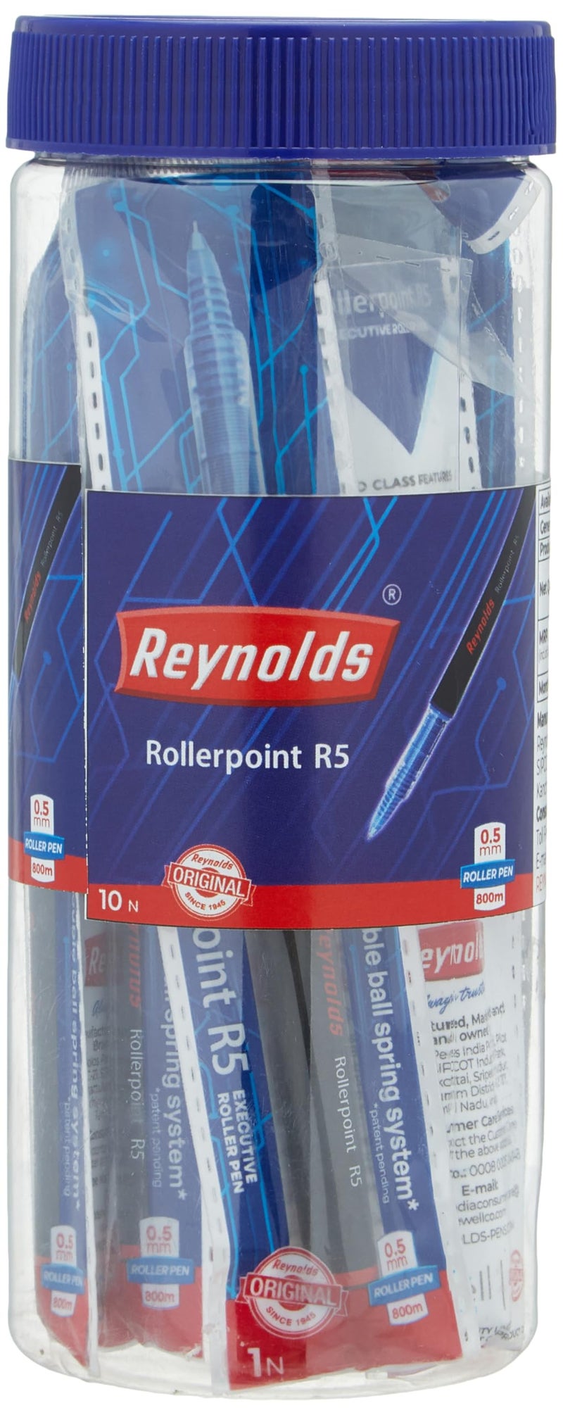 Reynolds R5 8 BLUE 2 BLACK RollerBall Pens| Roller PEN WITH COMFORTABLE GRIP | BLUE ROLLER BALL PENS FOR WRITING | PEN FOR PROFESSIONALS | 0.5 mm TIP SIZE - Image 4