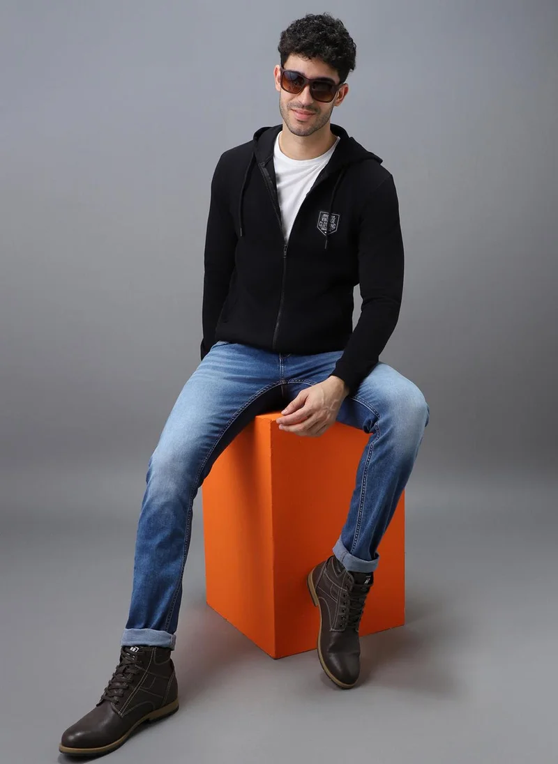 Urbano Fashion  Urbano Fashion Men's Black Cotton Solid Zippered Hooded Neck Sweatshirt for Men | Best Price UAE