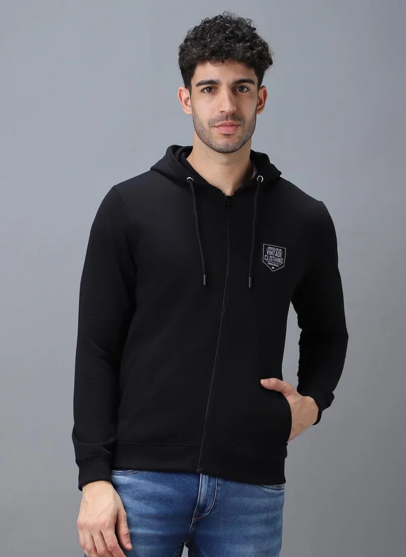 Urbano Fashion  Urbano Fashion Men's Black Cotton Solid Zippered Hooded Neck Sweatshirt for Men | Best Price UAE