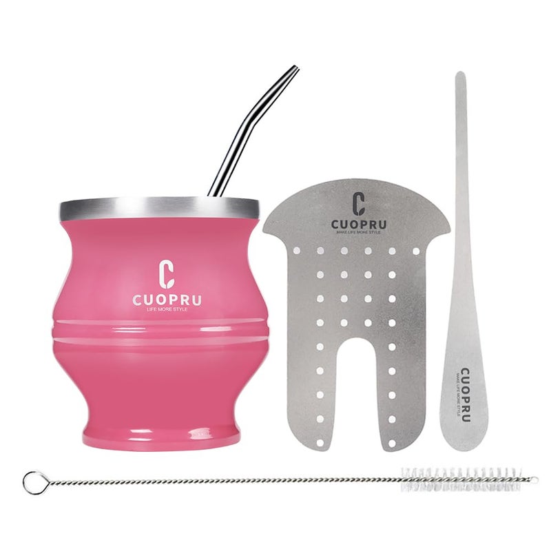 CUOPRU Cuopru Modern Mate Cup Set  Includes Yerba Mate Cup Bombilla Straws Cleaning Brush Pink Red 