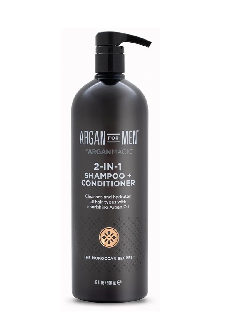 ARGAN MAGIC Argan Magic 2-in-1 Men's Shampoo + Conditioner with Argan Oil & Bergamot Scent - Cleanses and Hydrates All Hair Types, Restore Moisture, Boost Shine | Made in USA, Paraben Free, Cruelty Free (32 oz)  - Image 1