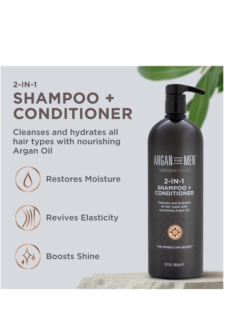 ARGAN MAGIC Argan Magic 2-in-1 Men's Shampoo + Conditioner with Argan Oil & Bergamot Scent - Cleanses and Hydrates All Hair Types, Restore Moisture, Boost Shine | Made in USA, Paraben Free, Cruelty Free (32 oz)  - Image 2