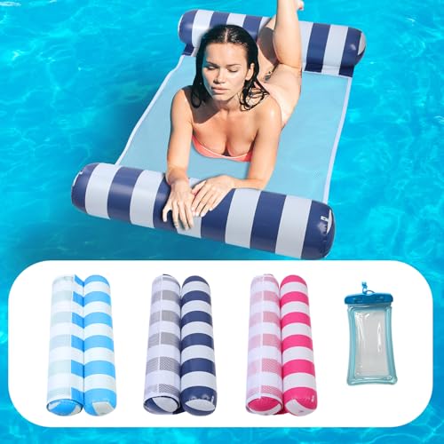 Auspicious Rain 3 Pack Upgrated Water Pool Floats 4in1 Hammock Saddle Lounge Chair Drifter MultiPurpose Water Pool Float NonStick PVC Material - Image 1