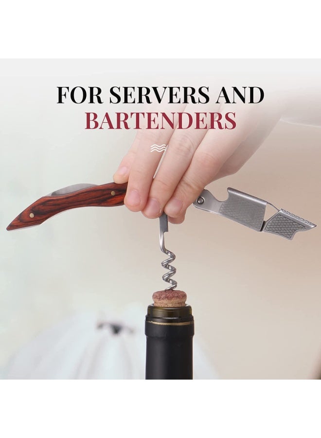 Wine Opener, Professional Waiters Corkscrew, With a Comfortable Rosewood Handle, Sharp Micro Serrated Knife, Red Wine Bottle Opener and Foil Cutter, for Servers and Bartenders  - Image 5