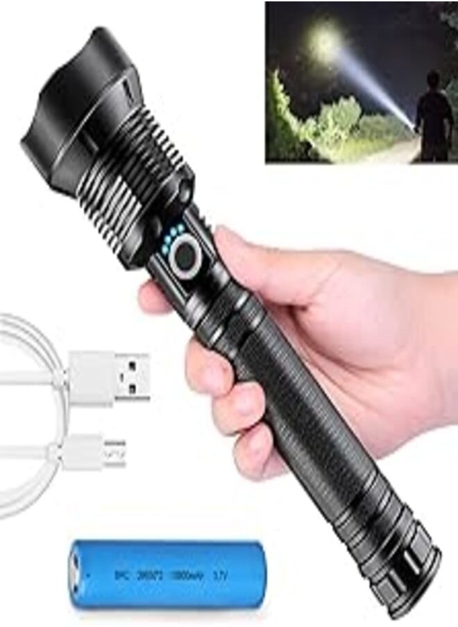 PROTON Super Bright Rechargeable LED Flashlights, 90000 Lumens XHP70.2 Tactical Flashlight, 10000mAh Parallel Battery, Zoomable&IPX5 Waterproof 