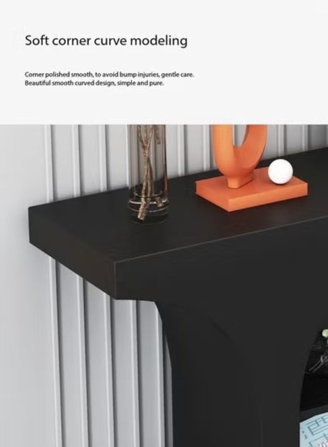 fashionhome Classic Dome Shape Design Solid Wood Console Table 3 Tiers Storage Glass Shelves Entryway Table Display Table Storage Shelves with Decoration Lights Pedestal for Foyer Living Room Home Offices 100x25x85 cm (Fully Assembled) - Image 3