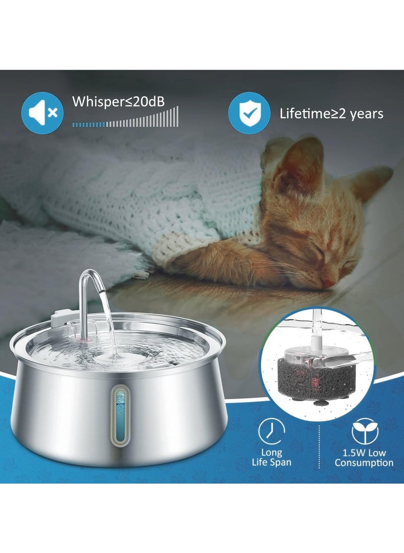 Generic - Stainless Steel Pet Fountain, 4L/134Oz Cat Water Fountain, Dog Water Dispenser,Water Level Window and LED Light Ultra-Quiet Pump,Cat Dog Multiple  Automatic Pets Fountain for Drinking - Image 1
