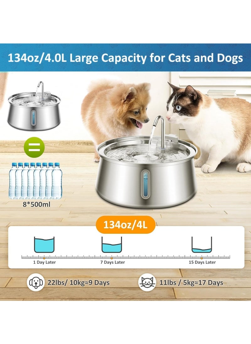 Generic - Stainless Steel Pet Fountain, 4L/134Oz Cat Water Fountain, Dog Water Dispenser,Water Level Window and LED Light Ultra-Quiet Pump,Cat Dog Multiple  Automatic Pets Fountain for Drinking - Image 1