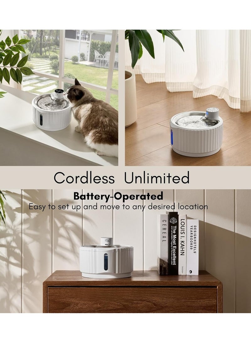 Pet Water Fountain,95 oz/2.8L Battery Operated Cat Fountain Stainless Steel with Water Level Window, Automatic Water Dispenser with Quiet Pump & Stainless Steel Tray , Cordless Pet Water Fountain for Cats, Dogs, Pets - Image 2