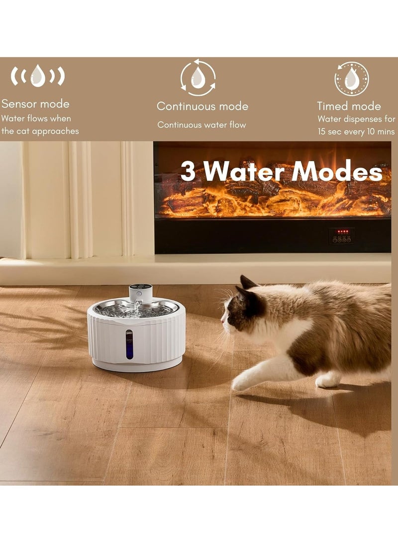 Pet Water Fountain,95 oz/2.8L Battery Operated Cat Fountain Stainless Steel with Water Level Window, Automatic Water Dispenser with Quiet Pump & Stainless Steel Tray , Cordless Pet Water Fountain for Cats, Dogs, Pets - Image 3