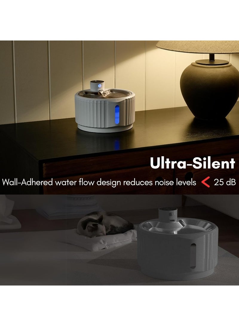 Pet Water Fountain,95 oz/2.8L Battery Operated Cat Fountain Stainless Steel with Water Level Window, Automatic Water Dispenser with Quiet Pump & Stainless Steel Tray , Cordless Pet Water Fountain for Cats, Dogs, Pets - Image 4
