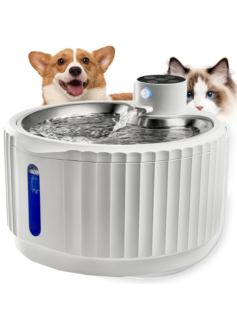 Pet Water Fountain,95 oz/2.8L Battery Operated Cat Fountain Stainless Steel with Water Level Window, Automatic Water Dispenser with Quiet Pump & Stainless Steel Tray , Cordless Pet Water Fountain for Cats, Dogs, Pets - Image 1