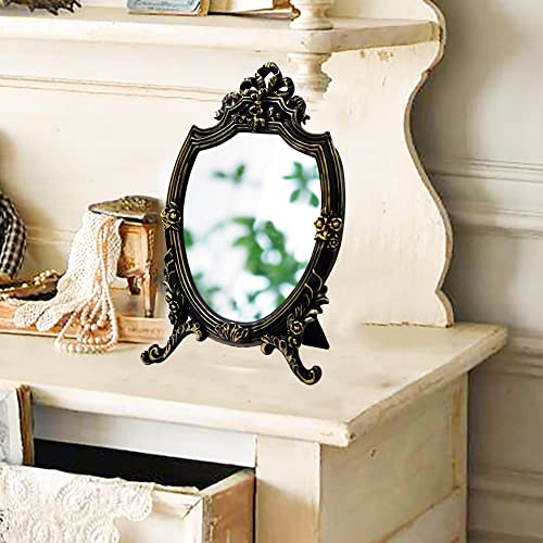 Eaoundm Resin Frame Decorative Wall Mirror Makeup Mirror Tabletop Mirrors, for Bedroom Living-Room Dresser Decor 8.2W x 13 L inchs (Black) - Image 3