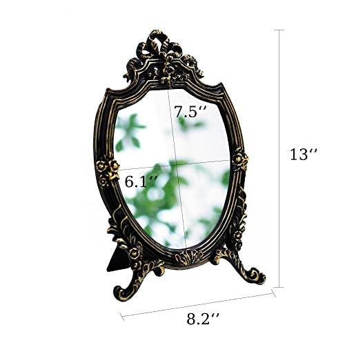Eaoundm Resin Frame Decorative Wall Mirror Makeup Mirror Tabletop Mirrors, for Bedroom Living-Room Dresser Decor 8.2W x 13 L inchs (Black) - Image 5