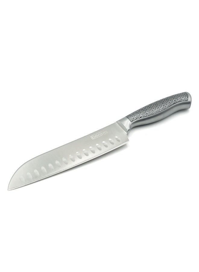 BERAM 7 Inch Proffessional Santoku Knife 3CR13 Stainless Steel Blade Sharp Precision Granton Edge Chopping Slicing Mincing Stylish Modern Durable Kitchen Essential SS Design hollow handle - Image 1