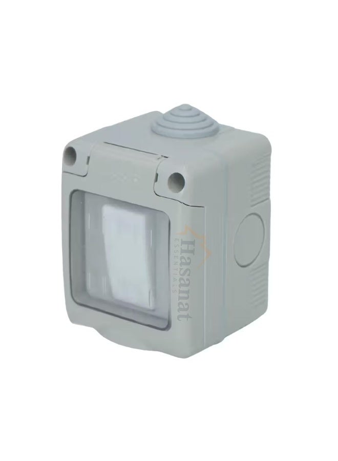 HASANAT ESSENTIALS مقبس كهربائي خارجي مقاوم للماء من حسنات إيسينشالز - تصنيف IP55، صندوق مثبت على السطح مقاوم للعوامل الجوية، تشطيب رمادي، مقبس 13A
