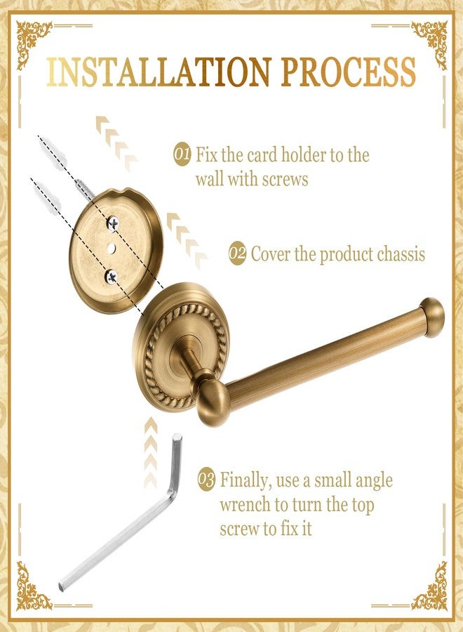 Otoolling 4 Pcs Antique Brass Gold Bathroom Accessories Set Wall-Mounted Adjustable Towel Rack & Round Towel Ring & Toilet Paper Holder & Robe Hook, Wall Mounted Brass Vintage Bath Hardware Set - Image 4