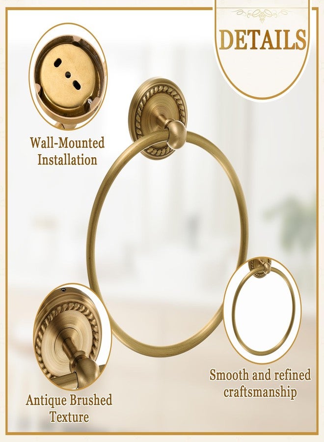 Otoolling 4 Pcs Antique Brass Gold Bathroom Accessories Set Wall-Mounted Adjustable Towel Rack & Round Towel Ring & Toilet Paper Holder & Robe Hook, Wall Mounted Brass Vintage Bath Hardware Set - Image 3