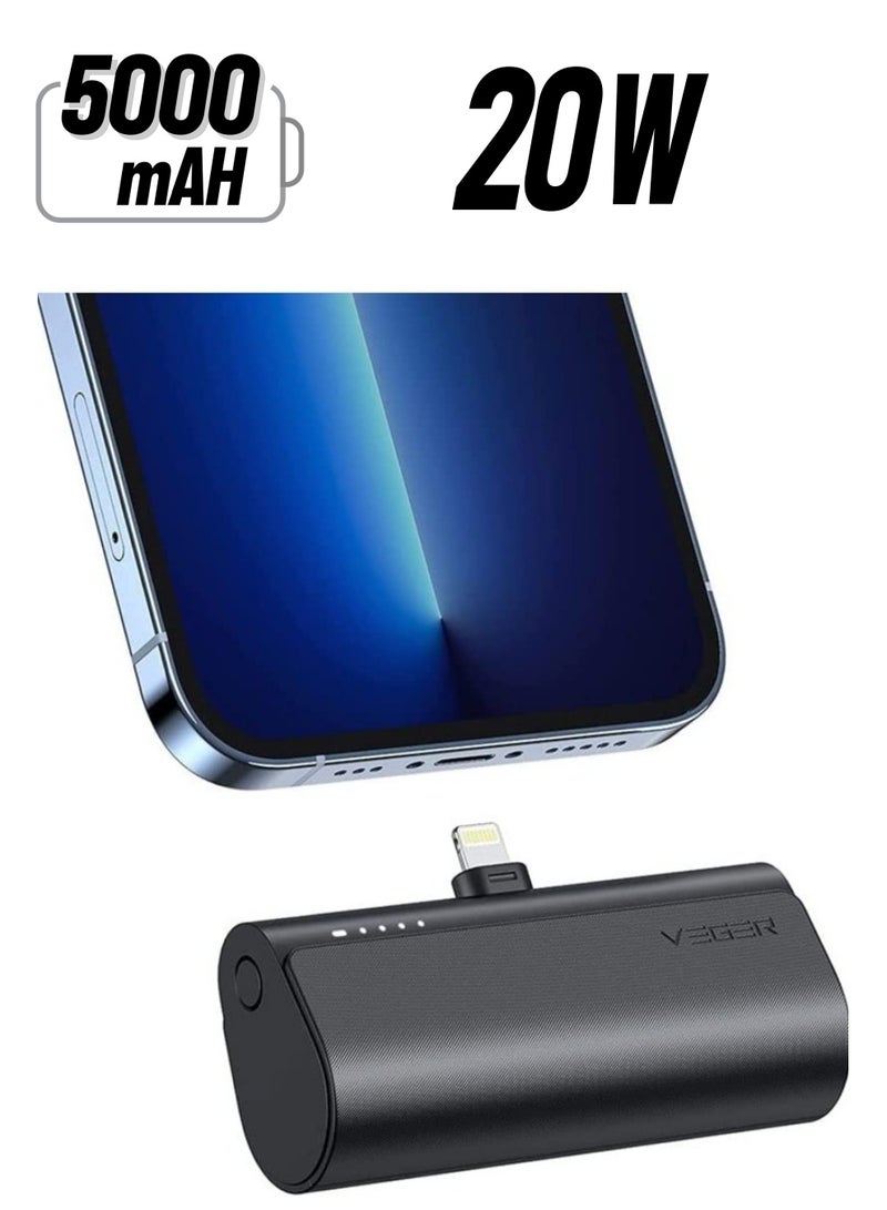 Mini Portable Powerbank 5000mAh - Fast Charging 20W PD, QC 3.0 External Battery with Built-in Plug - Image 1