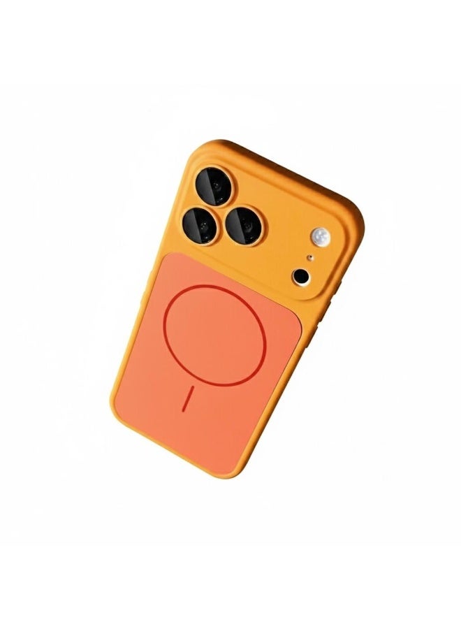 غطاء حماية مغناطيسي برتقالي اللون مع حماية للعدسة، مناسب لهاتف آيفون 16 برو ماكس (6.9 بوصة) - Image 1