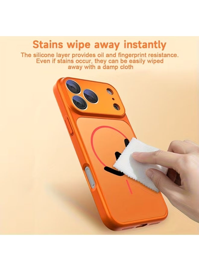 غطاء حماية مغناطيسي برتقالي اللون مع حماية للعدسة، مناسب لهاتف آيفون 16 برو ماكس (6.9 بوصة) - Image 3