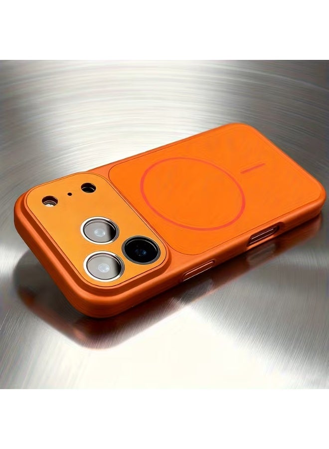 غطاء حماية مغناطيسي برتقالي اللون مع حماية للعدسة، مناسب لهاتف آيفون 16 برو ماكس (6.9 بوصة) - Image 4