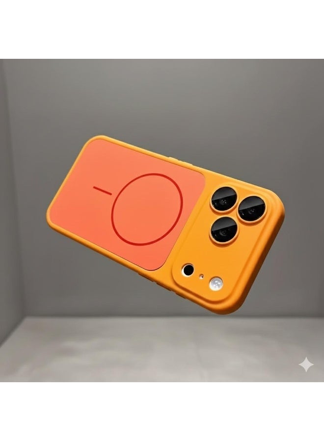 غطاء حماية مغناطيسي برتقالي اللون مع حماية للعدسة، مناسب لهاتف آيفون 16 برو ماكس (6.9 بوصة) - Image 5
