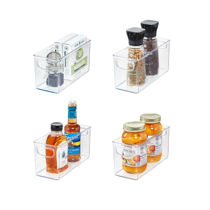 InterDesign iDesign Stackable Pantry Bins with Handles for Cabinets or Fridge Set of 4 Clear Made in USA
