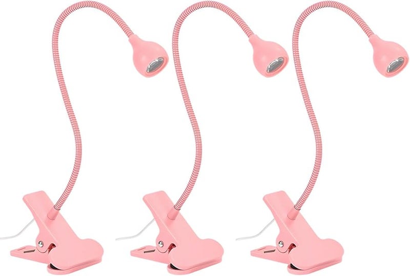 3 Pack Pink Clip On Nail Desk Lamps Adjustable Gooseneck USB Light For Gel Curing - Image 3