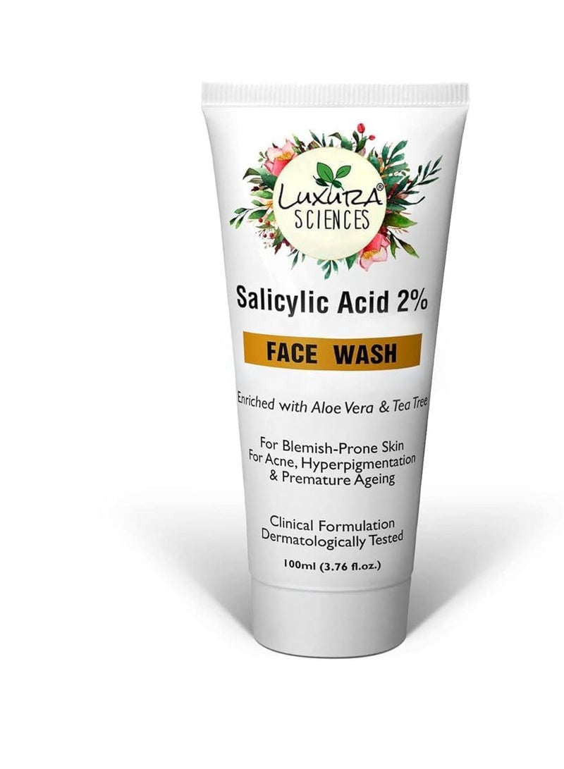 Luxura Sciences 2% Salicylic Acid & Tea Tree Gel Face Wash for Acne | Gently Cleanses & Unclog Pores | Reduces Acne & Controls Sebum Production | 3.38 Fl Oz/100ml - Image 1