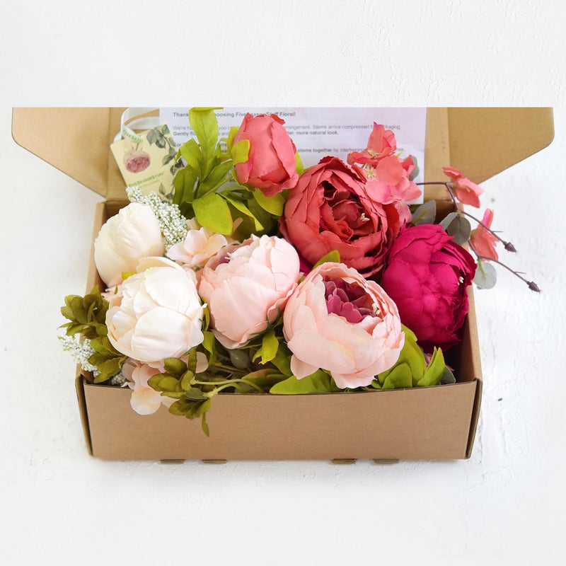 FiveSeasonStuff Pinkish Red and Dusty Pink Vintage Artificial Peonies Silk Flowers and Hydrangeas for Wedding Bridal Home Decor â€“ Beautiful Floral Centerpiece Bouquet (Passion Blush) - Image 5