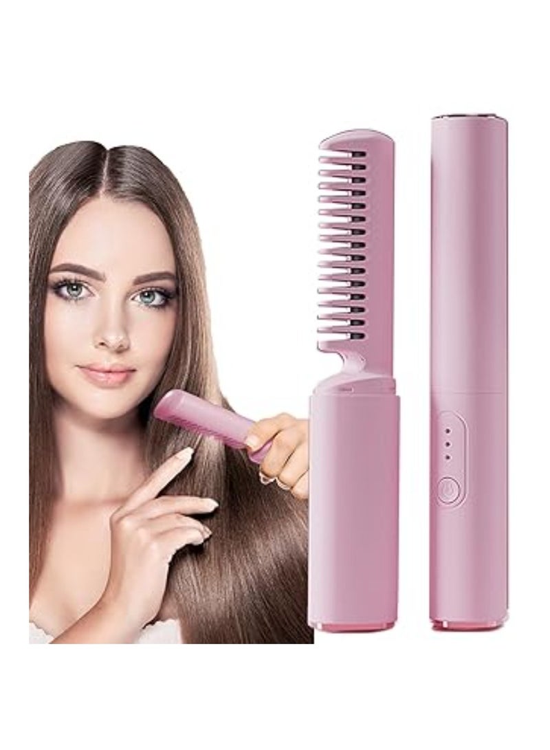 دريمزون مكواة فرد الشعر الصغيرة القابلة لإعادة الشحن، مكواة فرد الشعر المحمولة اللاسلكية، مكواة فرد الشعر الكهربائية الساخنة، فرشاة تمليس الشعر بالأيونات السالبة، مكواة - Image 1