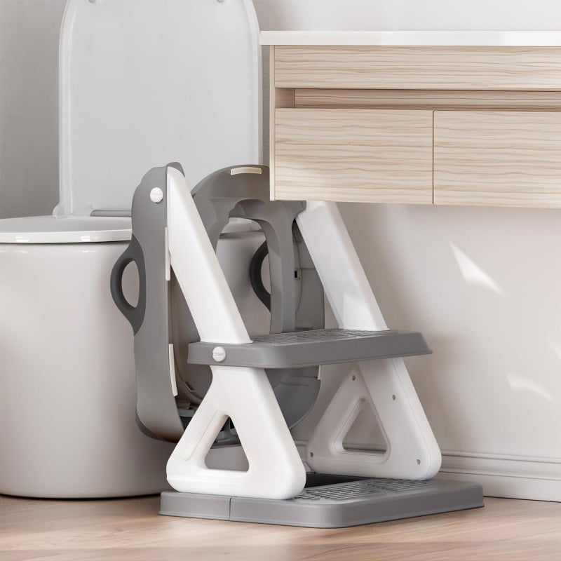 Wiifo Potty Training Toilet Seat with Step Stool Ladder for Boys and Girls, 2 in 1 Potty Training Toilet, Splash Guard Anti-Slip Pad Step Stoolï¼ˆGray-White) Pedal Upgrade - Image 5