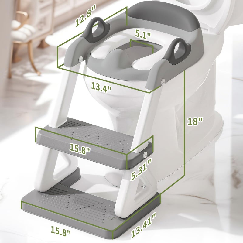 Wiifo Potty Training Toilet Seat with Step Stool Ladder for Boys and Girls, 2 in 1 Potty Training Toilet, Splash Guard Anti-Slip Pad Step Stoolï¼ˆGray-White) Pedal Upgrade - Image 4