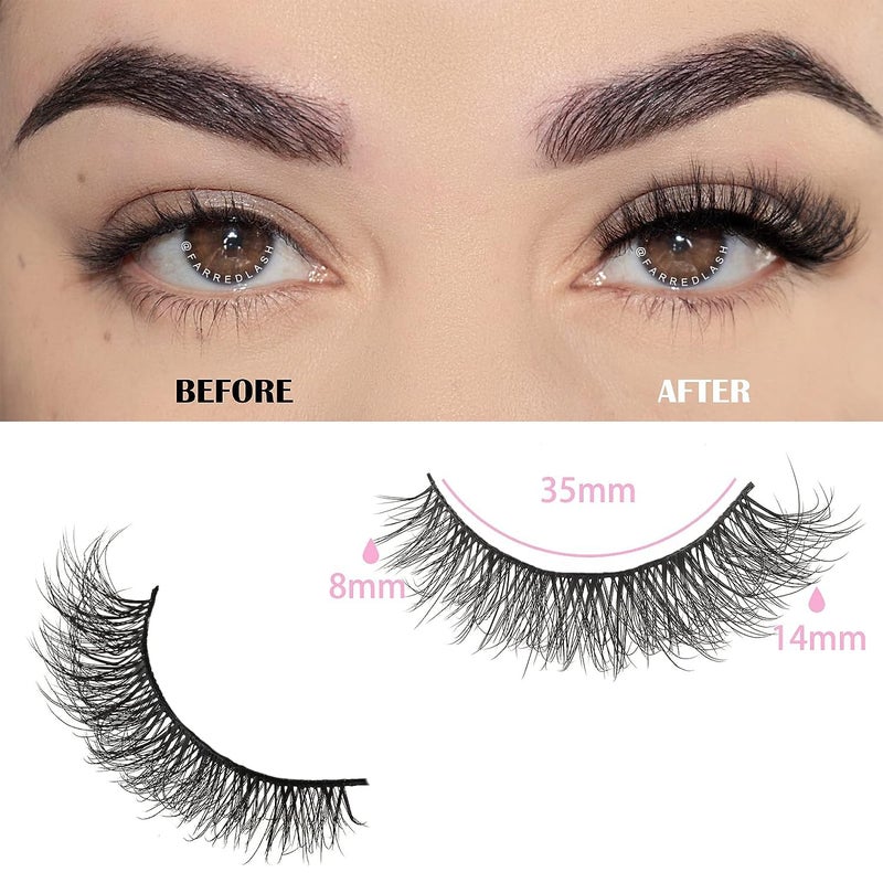 FARRED Natural Lashes Short Eyelashes Wispy False Mink Lash Pack 14 Pair Natural Look Fluffy Cat Eye Strip Eyelash Small Fake Lashes Full PestaÃ±as Sets for MUA and Beginners Daily Makeup (F1 | 8-14mm) - Image 2