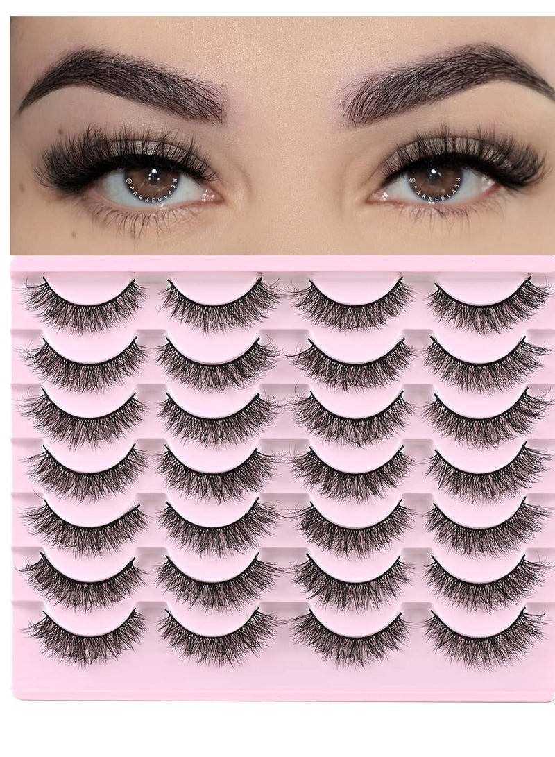 FARRED FARRED Natural Lashes Short Eyelashes Wispy False Mink Lash Pack 14 Pair Natural Look Fluffy Cat Eye Strip Eyelash Small Fake Lashes Full Pestañas Sets for MUA and Beginners Daily Makeup (F1 | 8-14mm) - Image 1
