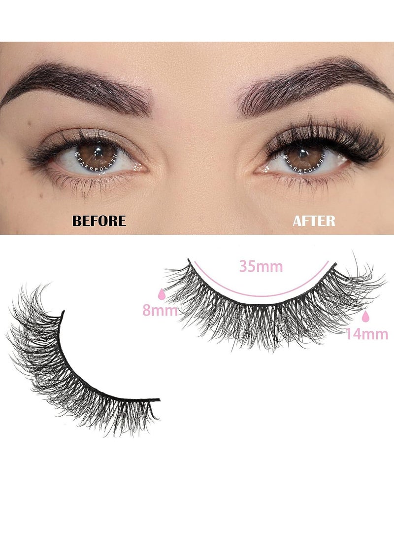 FARRED FARRED Natural Lashes Short Eyelashes Wispy False Mink Lash Pack 14 Pair Natural Look Fluffy Cat Eye Strip Eyelash Small Fake Lashes Full Pestañas Sets for MUA and Beginners Daily Makeup (F1 | 8-14mm) - Image 3