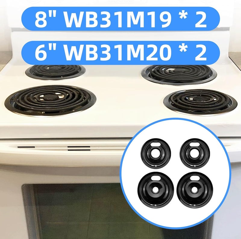 APPLIANCEMATES Black Stove Burner Drip Pans Replacement for GE Hotpoint Electric Stove Burner, (2) 8" WB31M19 (2) 6" WB31M20 Set by - Image 5
