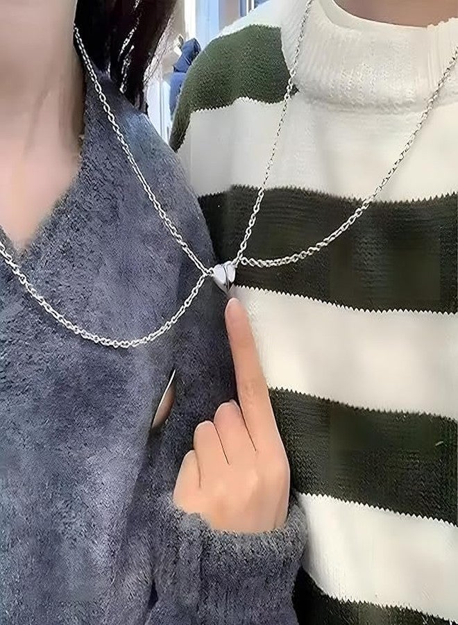 BEAUTIVIA Magnetic Heart Pendant Necklace & Bracelet Combo Set for Couples | Stainless Steel Matching Set | Necklace & Bracelet Set for Men & Women - Image 3