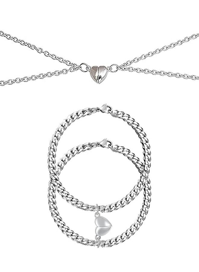 BEAUTIVIA Magnetic Heart Pendant Necklace & Bracelet Combo Set for Couples | Stainless Steel Matching Set | Necklace & Bracelet Set for Men & Women - Image 1