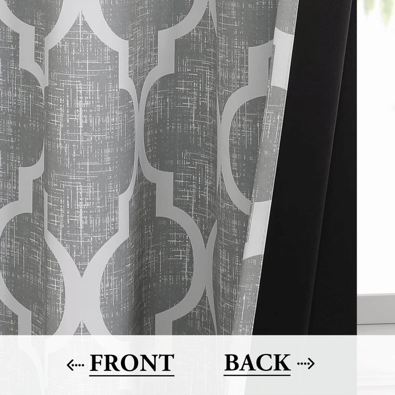 Beauoop Lattice Blackout Window Valance Curtain Panels Thermal Insulated Noise Reduction Drapes for Kitchen Cafe Living Room Quatrefoil Window Treatment Sets Rod Pocket, 50W x 18L, Gray, 1 Panel - Image 4