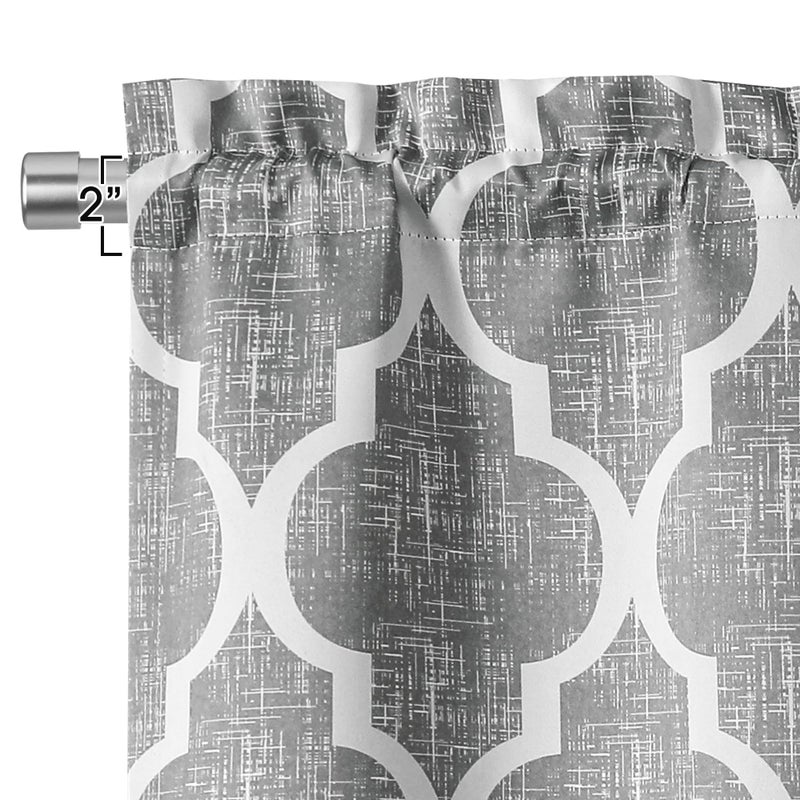Beauoop Lattice Blackout Window Valance Curtain Panels Thermal Insulated Noise Reduction Drapes for Kitchen Cafe Living Room Quatrefoil Window Treatment Sets Rod Pocket, 50W x 18L, Gray, 1 Panel - Image 3