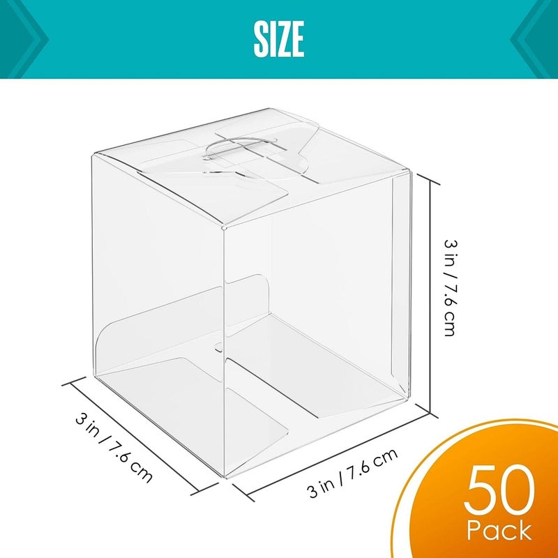 Houseables Clear Boxes for Treats, Clear Treat Boxes, Party Favor Containers, Plastic Gift Containers, 3x3x3, 50 Pack, Cajas Transparentes para Regalos, Transparent Packaging, for Gifts, Candy, Cookie - Image 3
