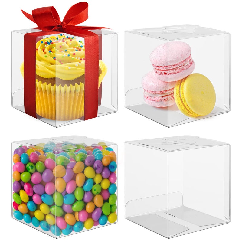 Houseables Clear Boxes for Treats, Clear Treat Boxes, Party Favor Containers, Plastic Gift Containers, 3x3x3, 50 Pack, Cajas Transparentes para Regalos, Transparent Packaging, for Gifts, Candy, Cookie - Image 1