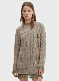Crew Neck Cable Knitted Sweater