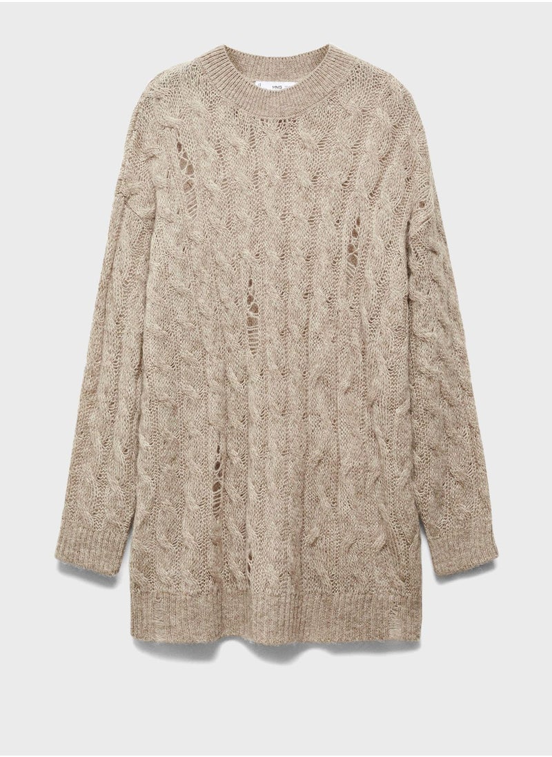 MANGO - Crew Neck Cable Knitted Sweater - Image 1