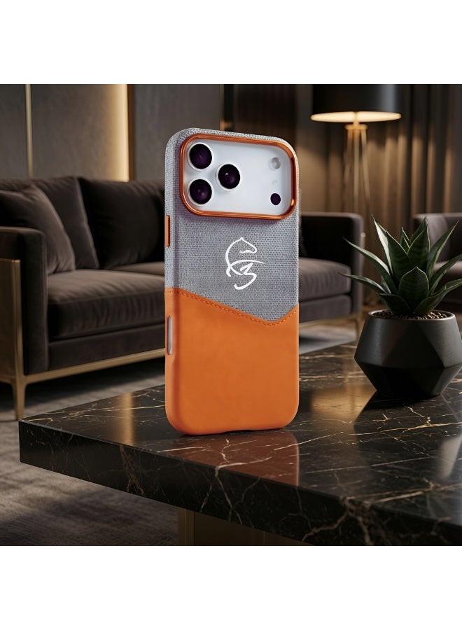 بورتوني غطاء iPhone 17 Pro Max بتقنية MagSafe، مصنوع من القماش والجلد مع حامل للبطاقات؛ غطاء خلفي فاخر ومغناطيسي لحماية iPhone 17 Pro Max (مقاس 6.9 بوصة). - Image 2