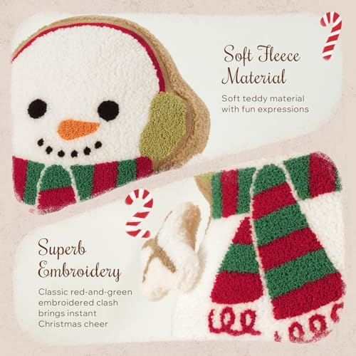 Phantoscope Gingerbread Merry Christmas Throw Pillow Plush Teddy Xmas Gingerbread Snowman Shaped Pillows with DIY Branch Arms Earmuffs Christmas Decorative Pillow for Couch White 18x12 inches - Image 3